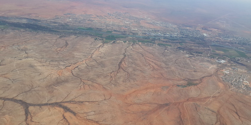 aerial view of Orange River and arid surrounds