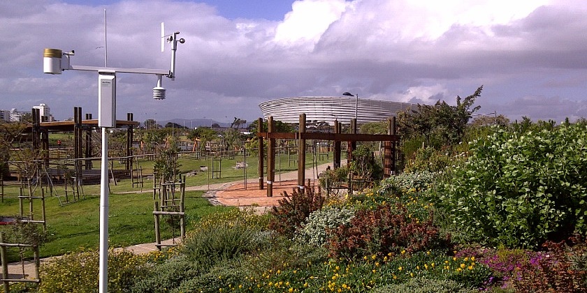 weather station on Green Point Common sends data to smart irrigation controller